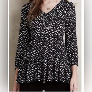 Anthropologie MAEVE White Black Polka
Dot Peplum 3/4 Sleeve size small